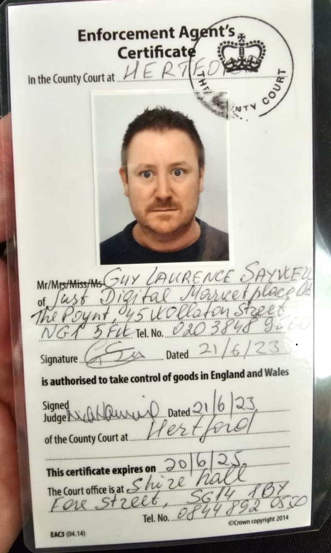 Genuine bailiff certificate